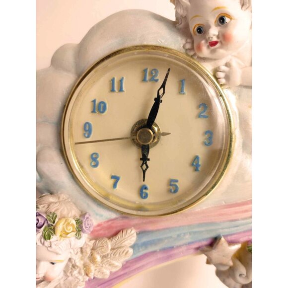 Vintage Cherub & Angel Rainbow Wall Clock With Floral Accents Clock Works READ - Picture 11 of 12